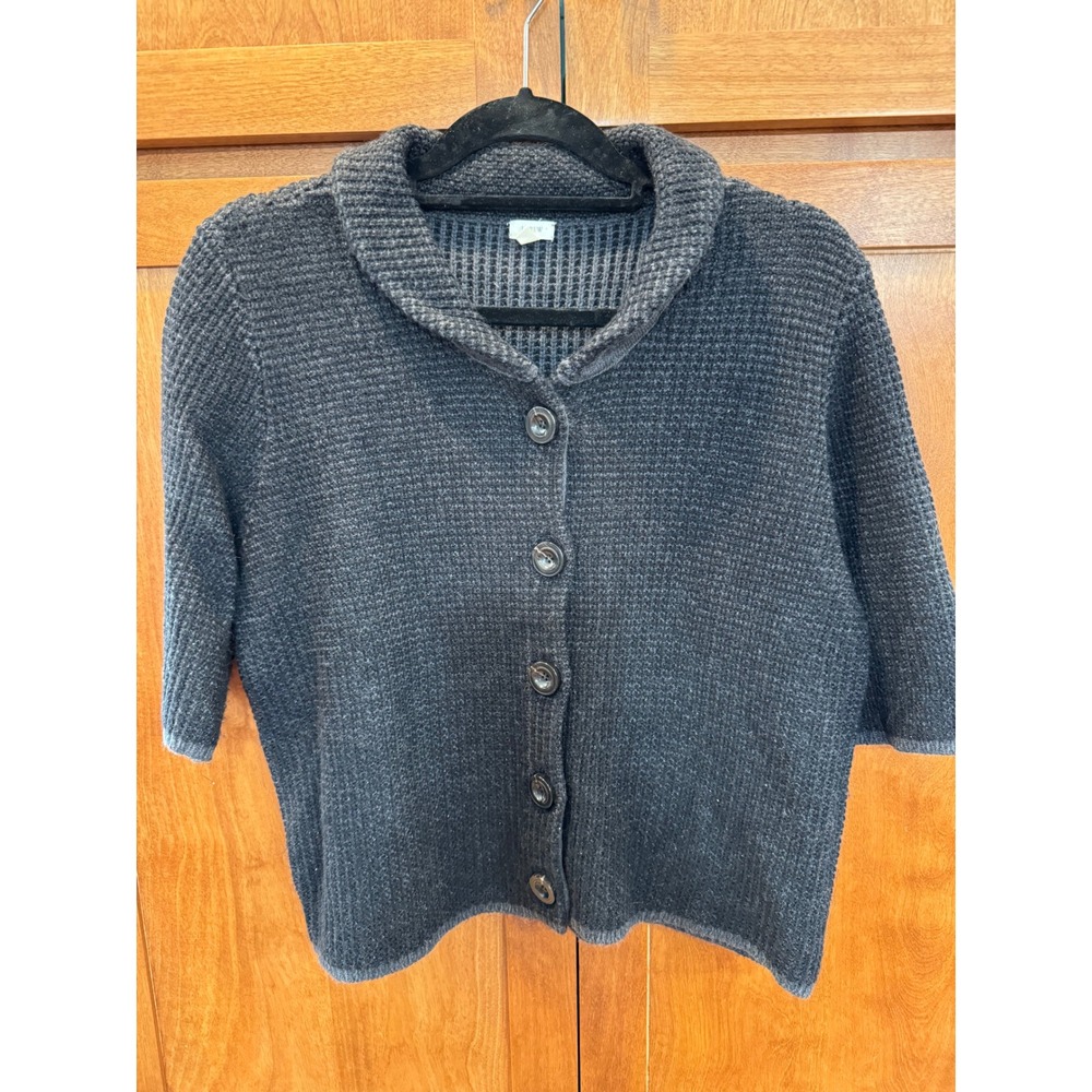 J.Crew Wool Cashmere Knit Sweater Heather Dark Gray XL waffle textured Black